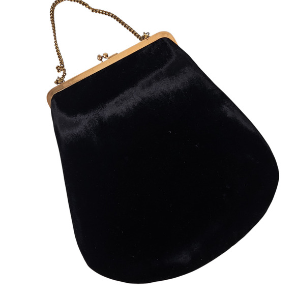 VTG Bags by Llewelyn black velvet kiss lock beaded tapestry purse evening bag - Picture 2 of 7